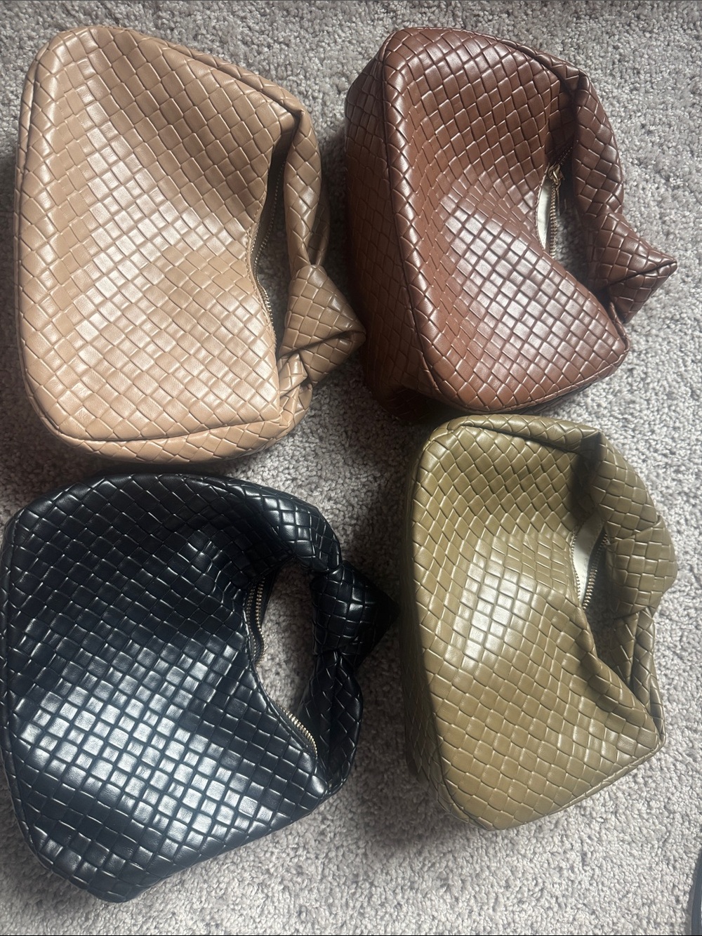 Beautiful PU Woven Knot-Handle Shoulder Bag in Rich Brown